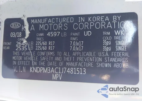 2018 Kia Sportage Lx from USA, damaged, VIN KNDPM3AC1J7481513